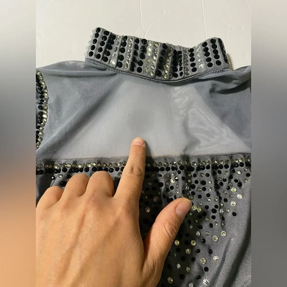 Glamour solo dance costume 2 piece gray embellished rhinestone MA adult